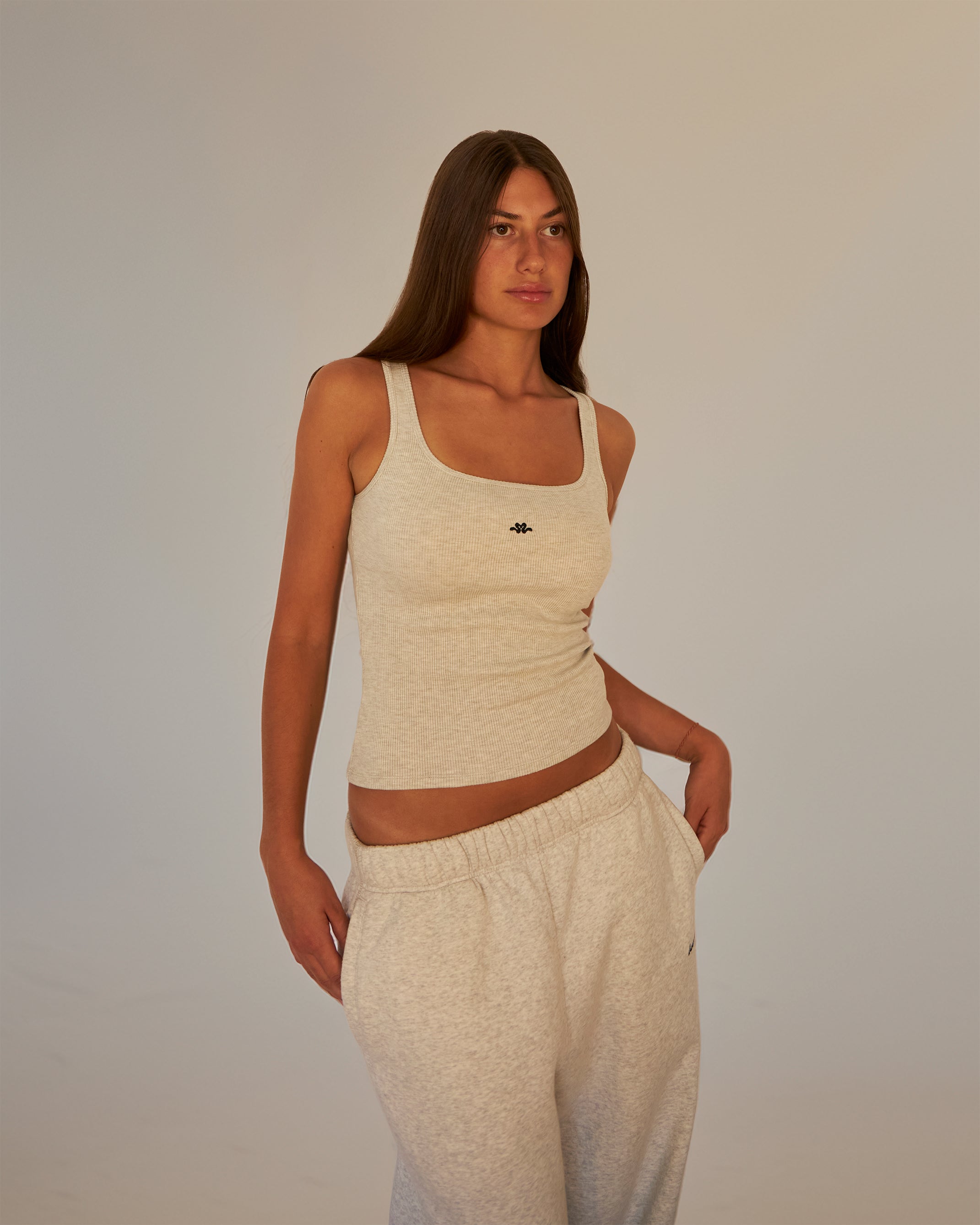 BLUSH® Long Velvet-Skin Rib Tank Heather Grey