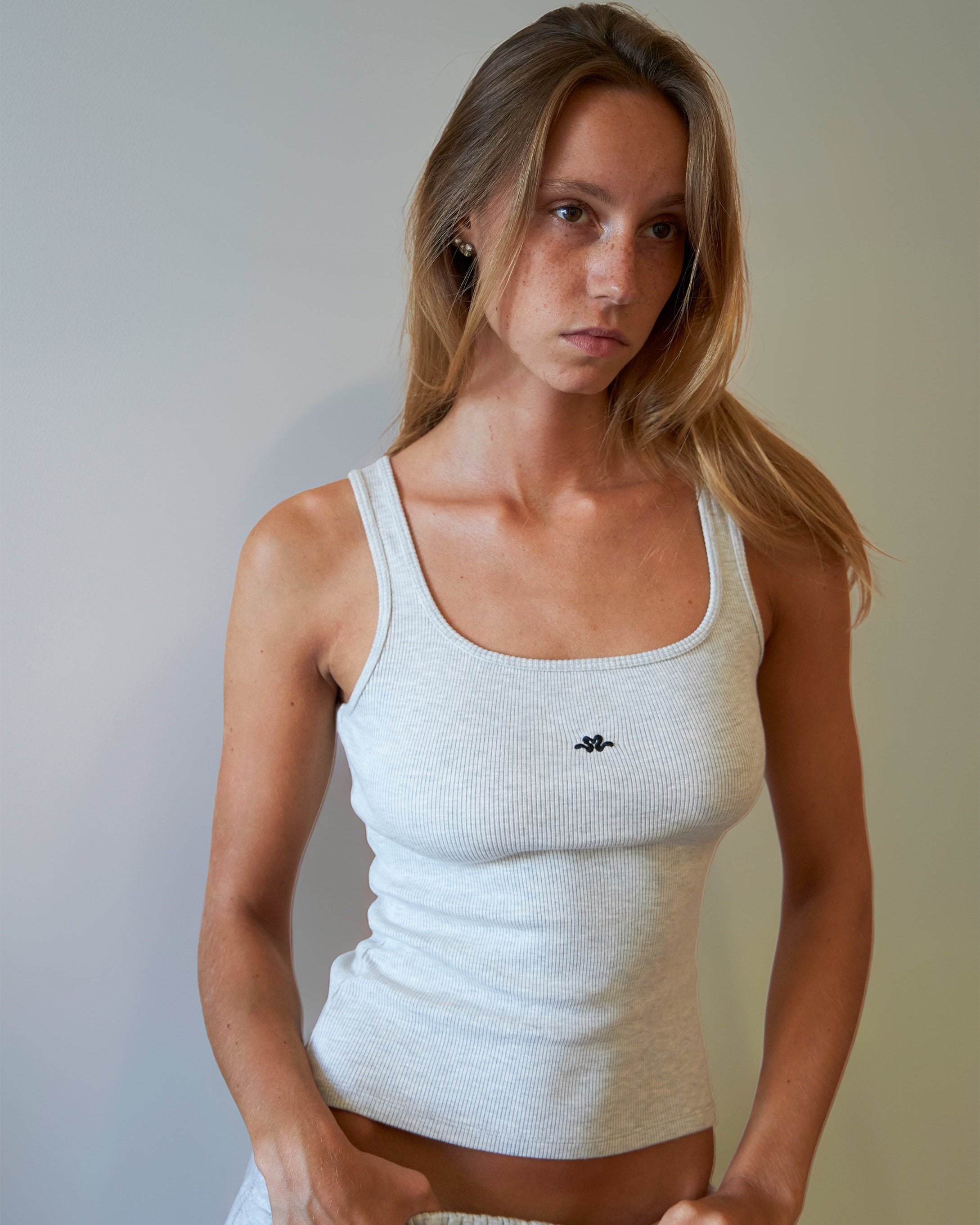 BLUSH® Long Velvet-Skin Rib Tank Heather Grey