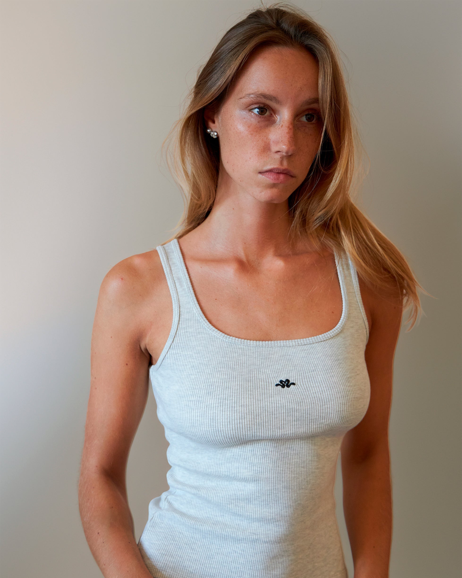 BLUSH® Long Velvet-Skin Rib Tank Heather Grey