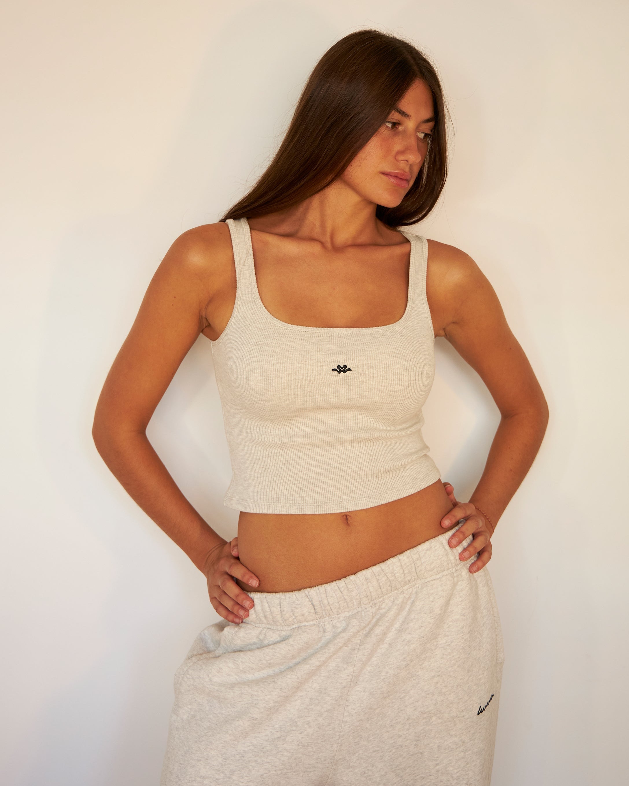 BLUSH® Cropped Velvet-Skin Rib Tank Heather Grey