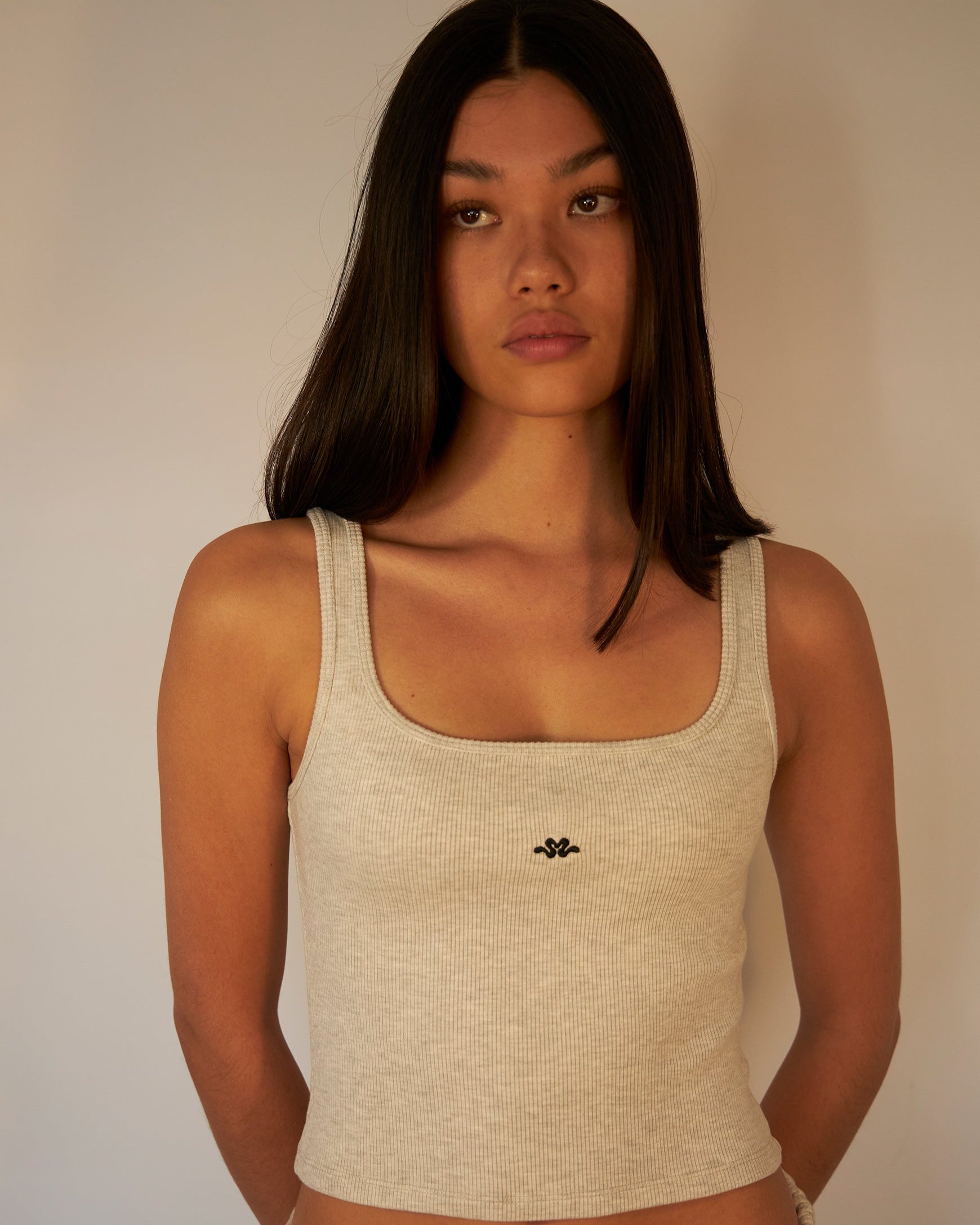 BLUSH® Cropped Velvet-Skin Rib Tank Heather Grey