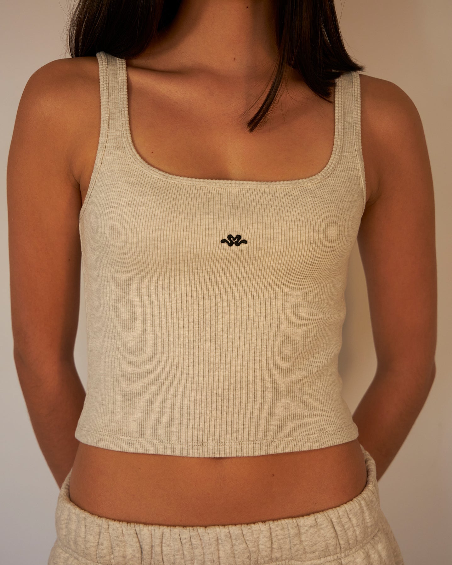 BLUSH® Cropped Velvet-Skin Rib Tank Heather Grey