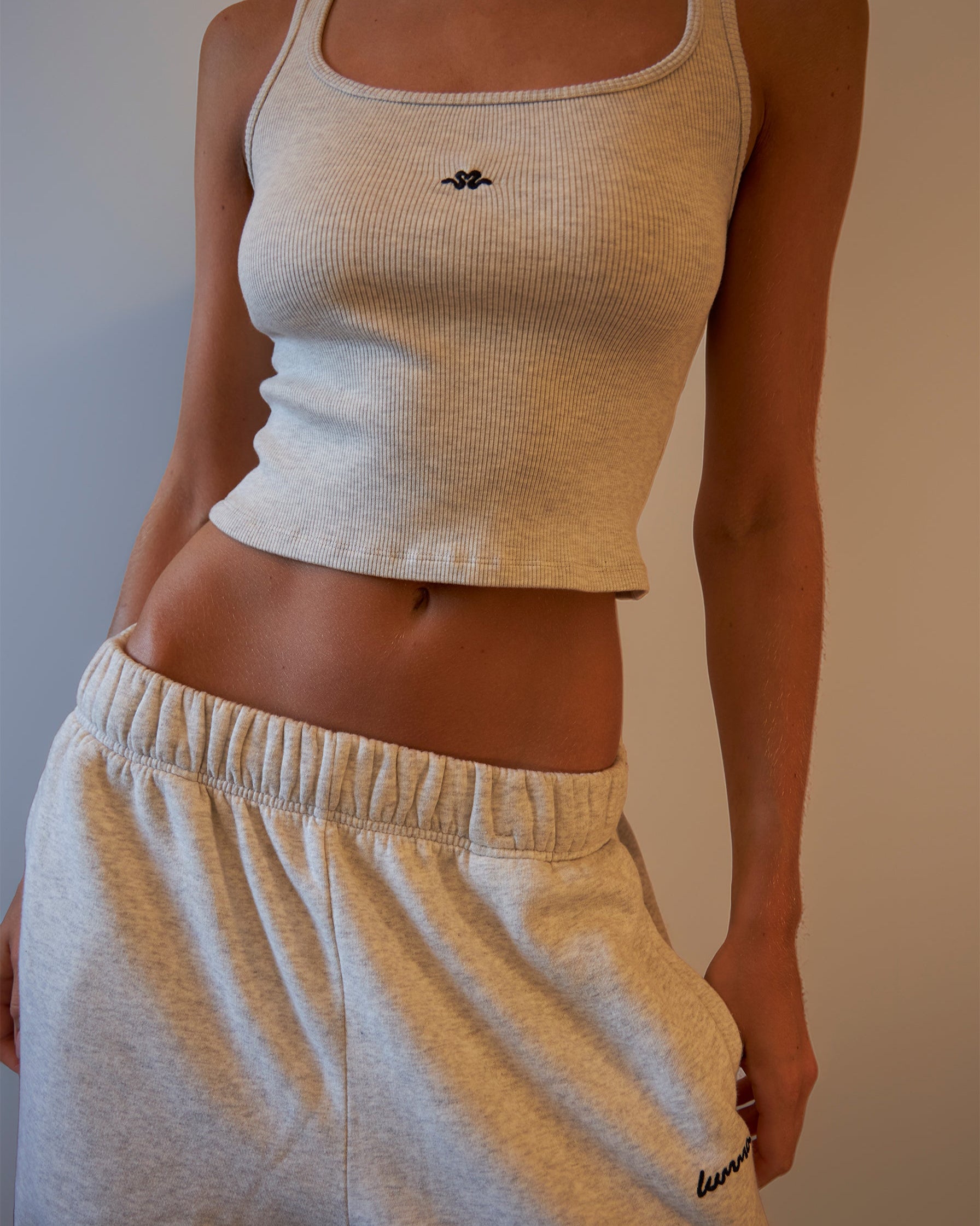BLUSH® Cropped Velvet-Skin Rib Tank Heather Grey
